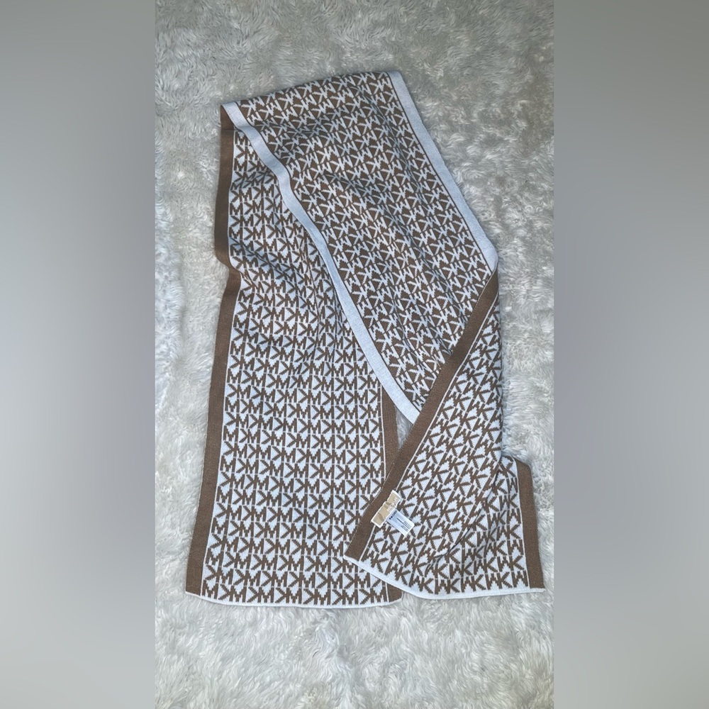 Michael Kors Cream and Tan Monogram Scarf